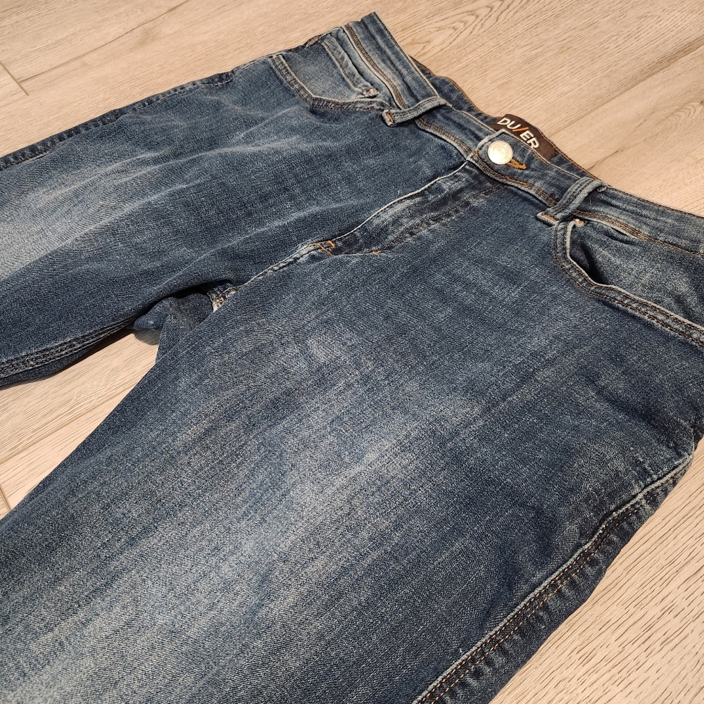 DU/ER L2X Relaxed Taper Jeans Mens 36x32 Blue Denim Super Flexible Quick Dry